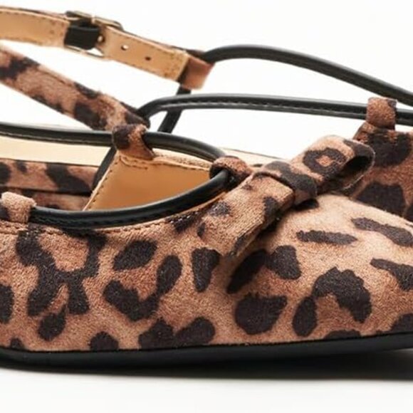 C.Paravano Women's Cheetah Pattern Slingback Flats, Stylish Almond Toe Sandals - Picture 2 of 6